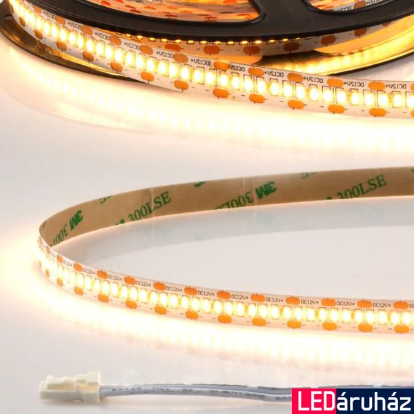 AmpSystem 12V LED szalag, 12W/m, 3000K melegfehér, CRI92, 1100lm/m, 10mm széles, 300LED/m, 1,2m hosszú, 2 oldalán csatlakozóval, IP20