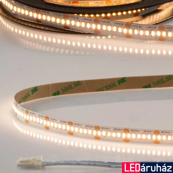 AmpSystem 24V LED szalag, 6W/m, 3000K melegfehér, CRI92, 600lm/m, 10mm széles, 300LED/m, 1,2m hosszú, 2 oldalán csatlakozóval, IP20