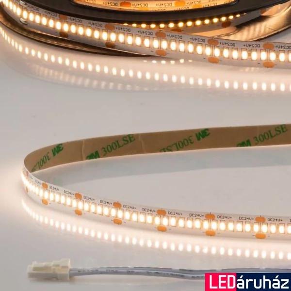 AmpSystem 24V LED szalag, 6W/m, 3000K melegfehér, CRI92, 600lm/m, 10mm széles, 300LED/m, 2,5m hosszú, 2 oldalán csatlakozóval, IP20
