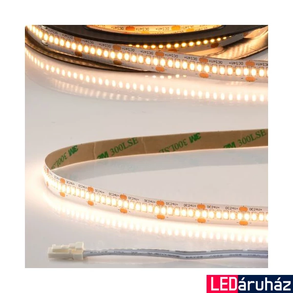 AmpSystem 24V LED szalag, 12W/m, 3000K melegfehér, CRI92, 1100lm/m, 10mm széles, 300LED/m, 2,5m hosszú, 2 oldalán csatlakozóval, IP20