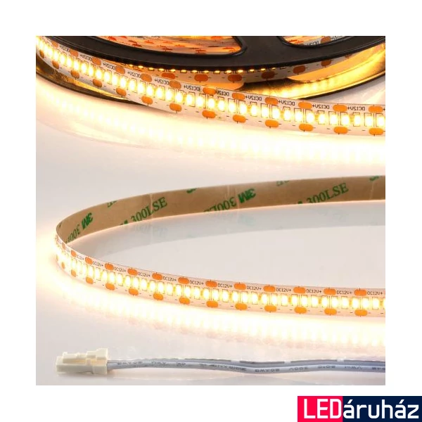 AmpSystem 12V LED szalag, 12W/m, 3000K melegfehér, CRI92, 1100lm/m, 10mm széles, 300LED/m, 2,5m hosszú, 2 oldalán csatlakozóval, IP20