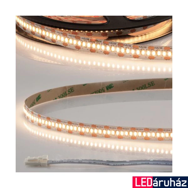 AmpSystem 12V LED szalag, 6W/m, 3000K melegfehér, CRI92, 600lm/m, 10mm széles, 300LED/m, 5m hosszú, 2 oldalán csatlakozóval, IP20