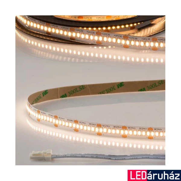 AmpSystem 24V LED szalag, 6W/m, 3000K melegfehér, CRI92, 600lm/m, 10mm széles, 300LED/m, 5m hosszú, 2 oldalán csatlakozóval, IP20