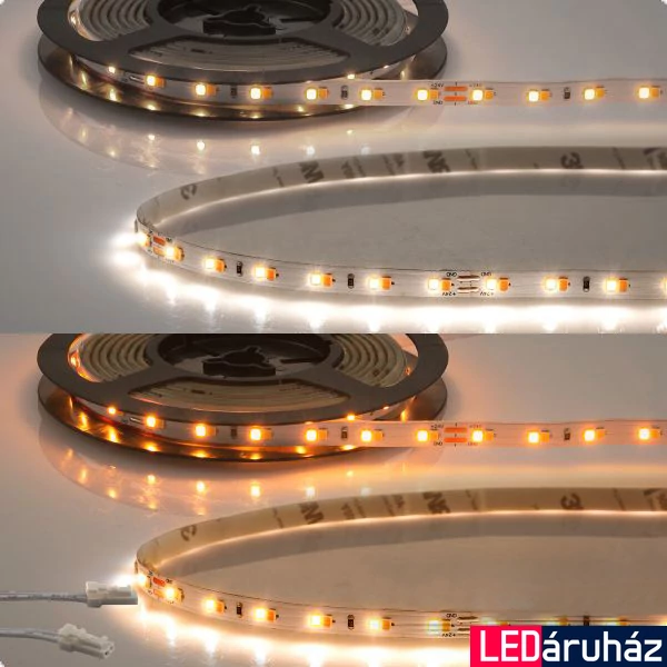 AmpSystem 24V LED szalag, 9W/m, változtatható CCT 1900K-4000K, CRI92, 1000lm/m, 8mm széles, 120LED/m, 2,5m hosszú, 2 oldalán csatlakozóval, IP20