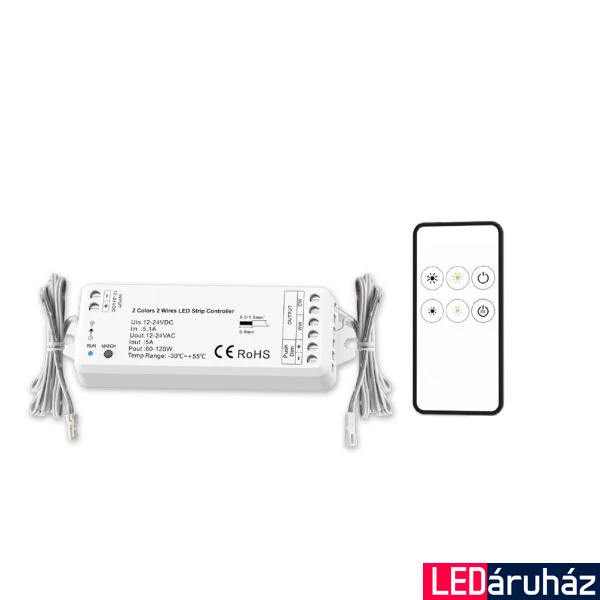 AmpSystem monokróm fényerőszabályzó, nyomógombos távirányítóval, 12-24V DC, 5A, IP20