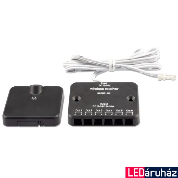 AmpSystem monokróm LED fényerőszabályzó, 6 párhuzamos kimenettel, érintőkapcsolóval, PIR mozgásérzékelővel, 1 csatorna, 12-24V DC, 5A, IP20