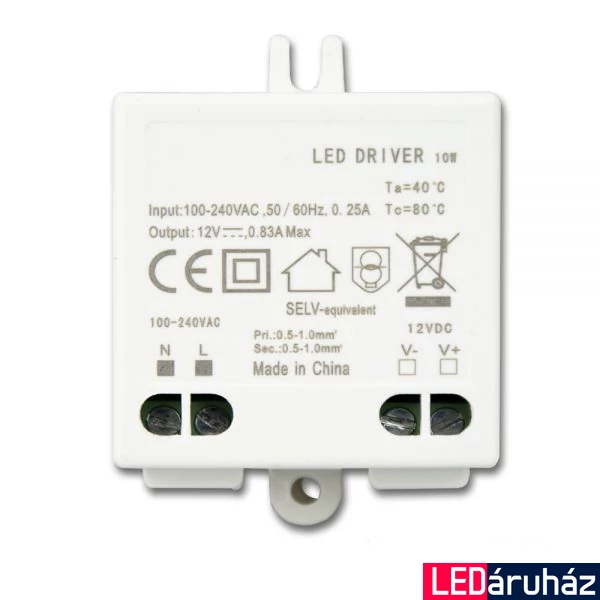 LED tápegység 12V DC, 0-10W, SELV