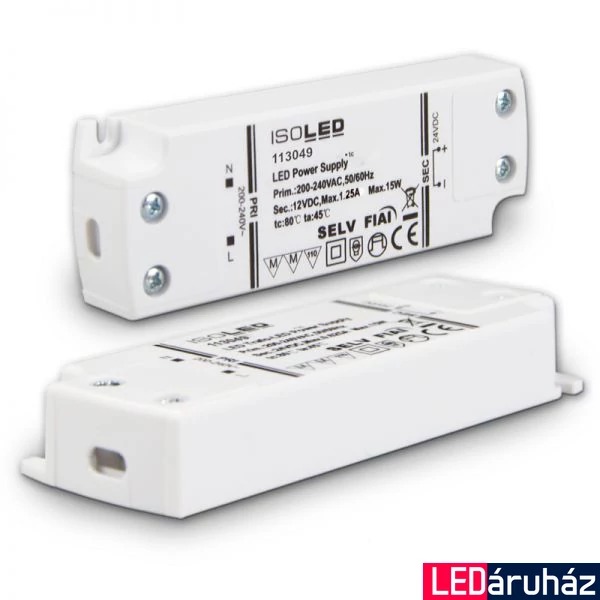 LED tápegység 12V DC, 0-15W, ultra-lapos, SELV