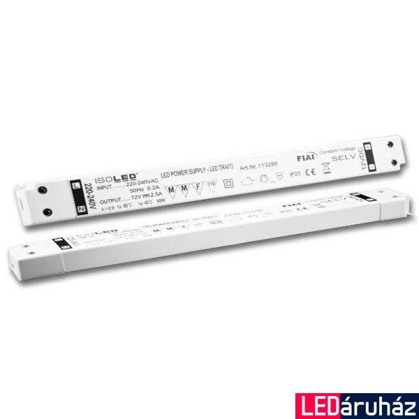 LED tápegység 12V DC, 0-30W, keskeny, SELV