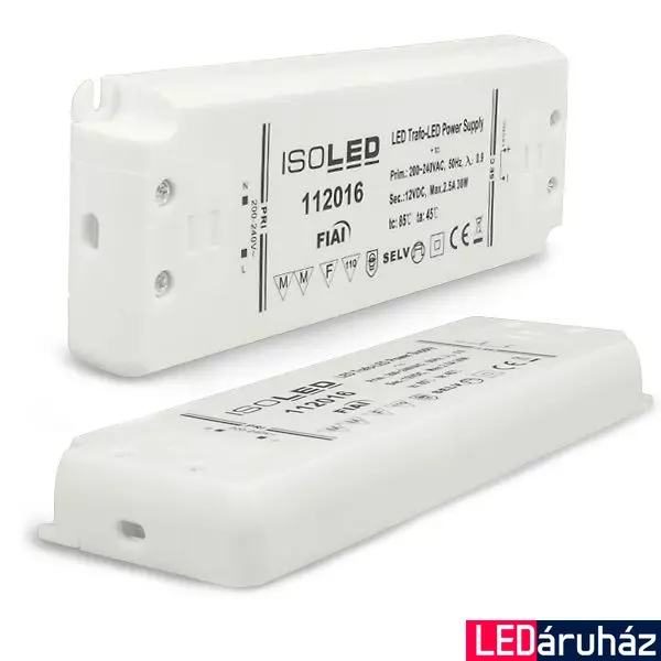 LED tápegység 12V DC, 0-30W, ultra-lapos, SELV