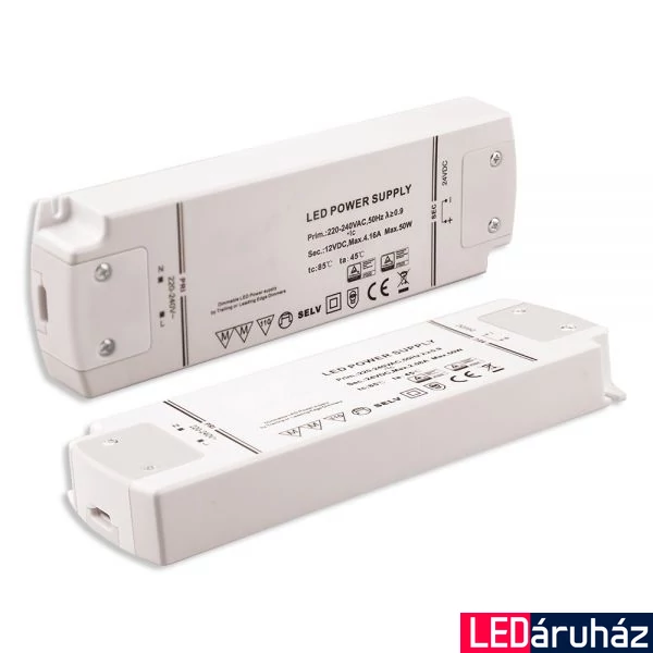 LED tápegység 12V DC, 0-50W, triak fényerőszabályozható, SELV