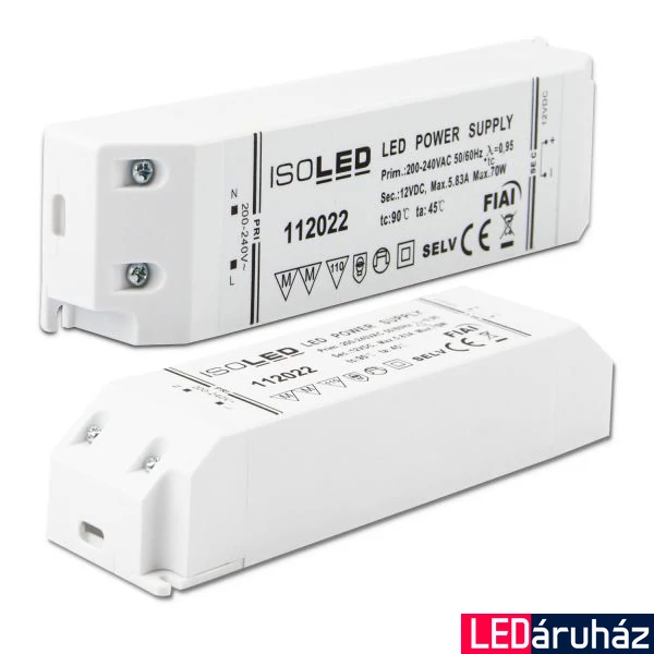 LED tápegység 12V DC, 0-70W, SELV