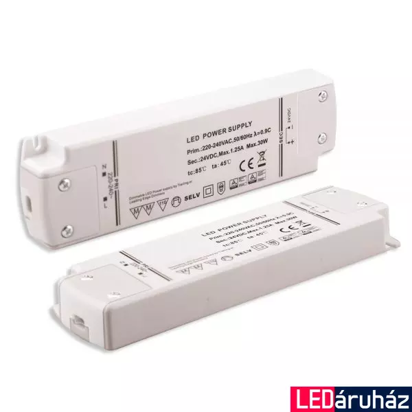LED tápegység 24V DC, 0-30W, triak fényerőszabályozható, SELV