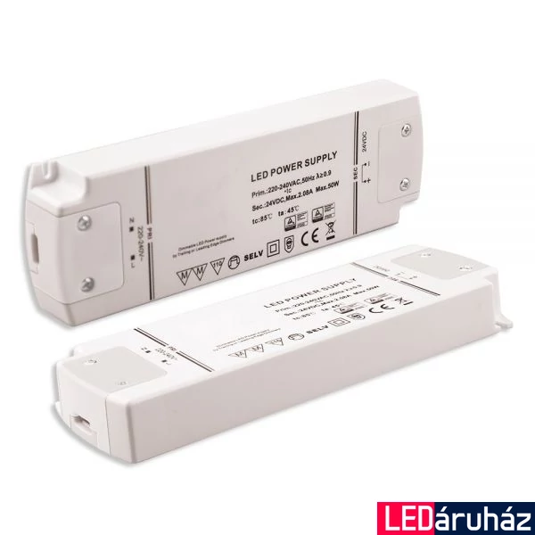 LED tápegység 24V DC, 0-50W, triak fényerőszabályozható, SELV