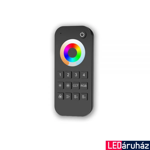 ProSystem 4 zónás RGB+CCT távirányító, 2 menthető beállítással, RF, fekete, elemes, mágneses fali tartóval