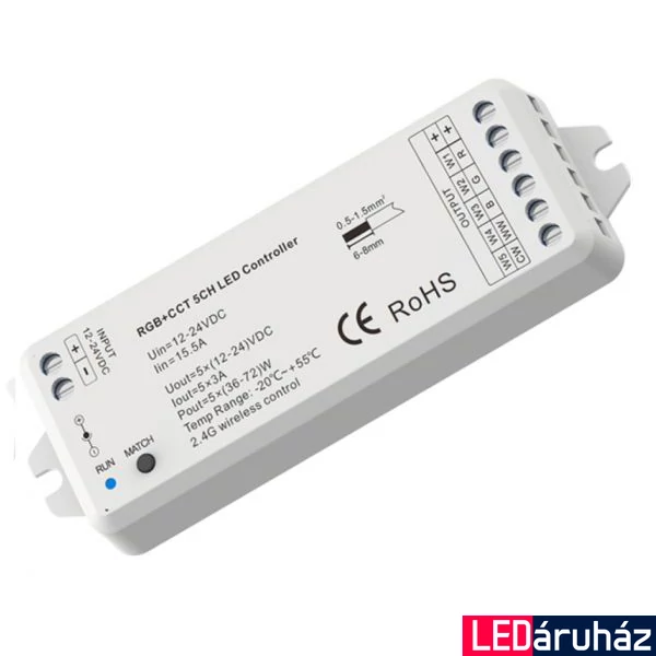 ProSystem 5 csatornás RGB+CCT LED vezérlő, PWM Mesh, 12-24V DC, 5x3A