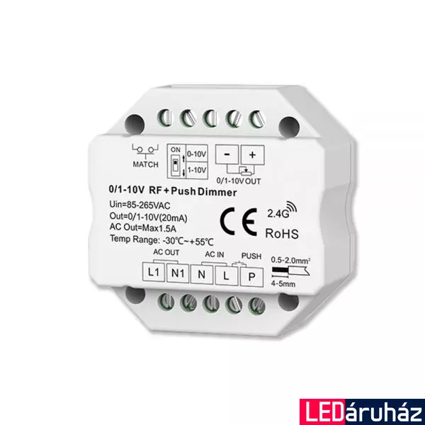 ProSystem kapcsoló mögé építhető Push/RF Mesh LED fényerőszabályzó modul, 0/1-10V, 85-265V, 1,5A 