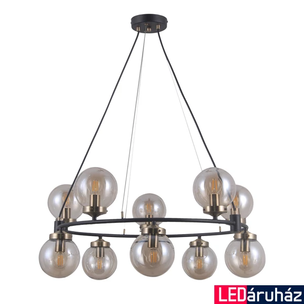 ITALUX GALVEZ üveggömb burával több ágú függeszték 10 foglalattal, bronz, E14, IT-PND-28622-10A