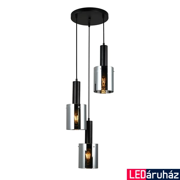 ITALUX SARDO füstszínű burával több ágú függeszték 3 foglalattal, fekete, E27, IT-PND-5581-3A-BK+SG