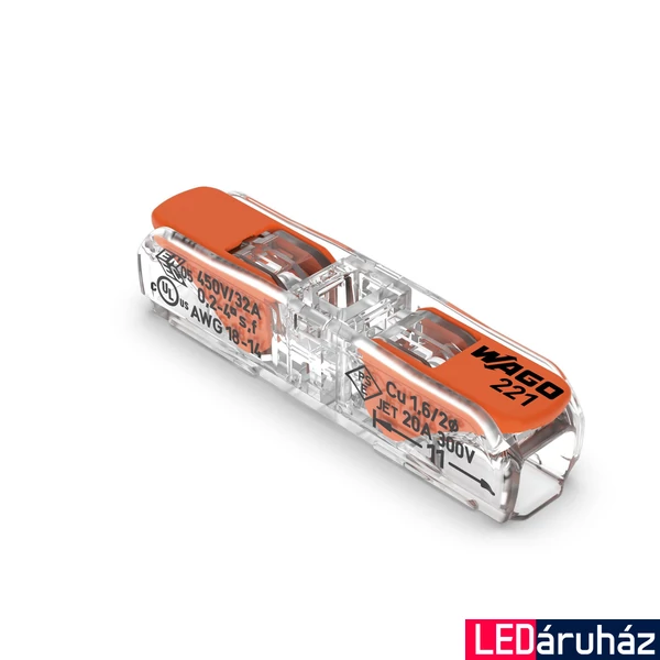 WAGO vezetékösszekötő 2 vezetékhez, max. 4 mm², WAGO-221-2411