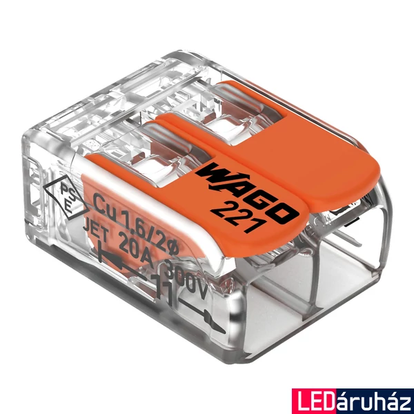 WAGO vezetékösszekötő 2 vezetékhez, max. 4 mm², WAGO-221-412