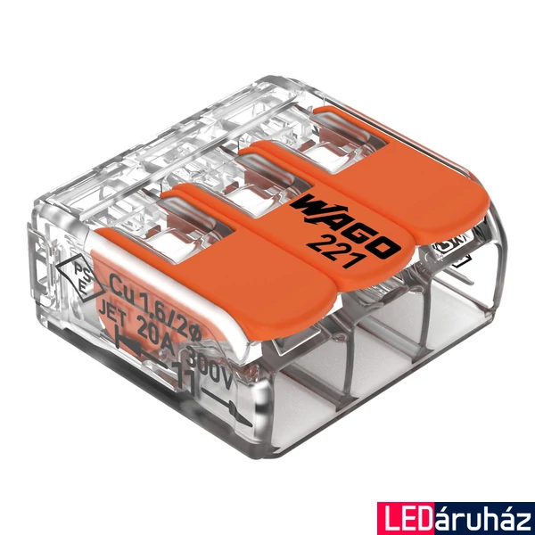 WAGO vezetékösszekötő 3 vezetékhez, max. 4 mm², WAGO-221-413