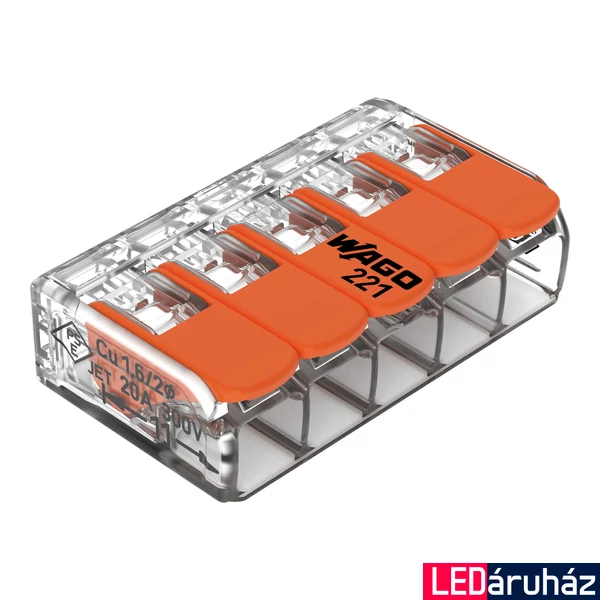 WAGO vezetékösszekötő 5 vezetékhez, max. 4 mm², WAGO-221-415