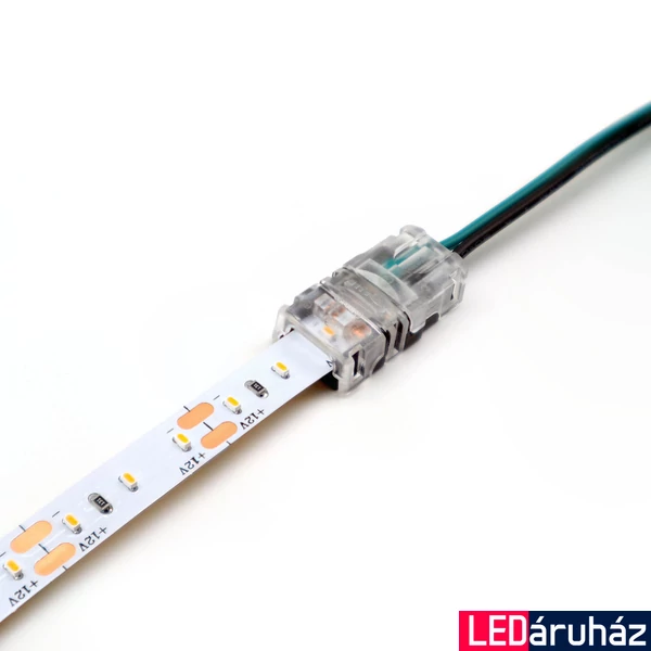 LED szalag betáp csatlakozó 8 mm széles  egyszínű LED szalagokhoz, 2 eres vezetékhez, HIPPO