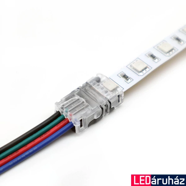 LED szalag betáp csatlakozó 10 mm széles RGB LED szalagokhoz, 4 eres vezetékhez, HIPPO