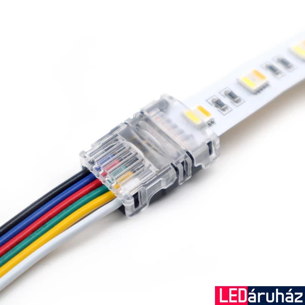 LED szalag betáp csatlakozó 12 mm széles  RGB+CCT LED szalagokhoz, 6 eres vezetékhez, HIPPO