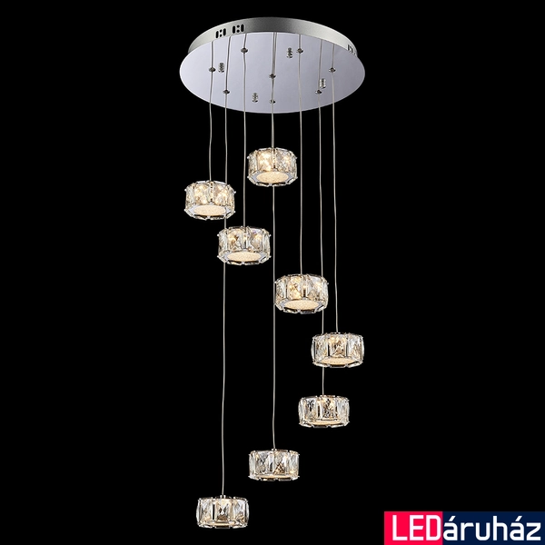 LUXERA KNOX LED többágú függeszték kristály hatás króm, 3000K melegfehér, beépített LED, 3120 lm, 62415