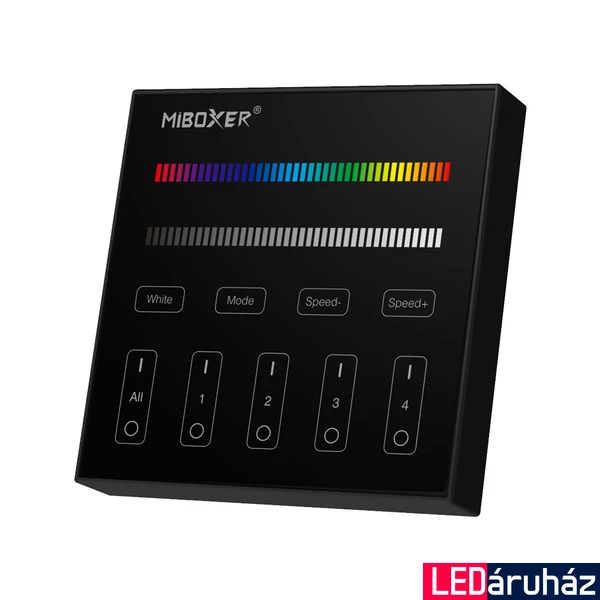 Mi-Light B3B Smart Panel RGBW LED távirányító, 4 zónás, érintőgombos, fekete, 86x86 mm