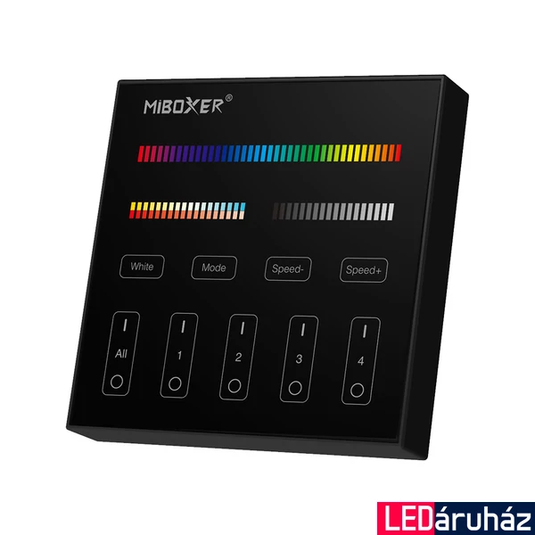 Mi-Light B4B Smart Panel RGB+CCT LED távirányító, 4 zónás, érintőgombos, fekete, 86x86 mm