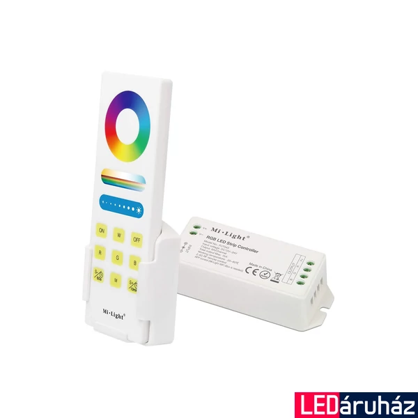 Mi-Light FUT043A RGB Smart LED vezérlő + távirányító, fali tartóval, érintőgombos, 15A, 12-24V DC