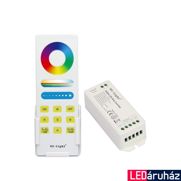 Mi-Light FUT044A RGBW Smart LED vezérlő + távirányító, fali tartóval, érintőgombos, 15A, 12-24V DC