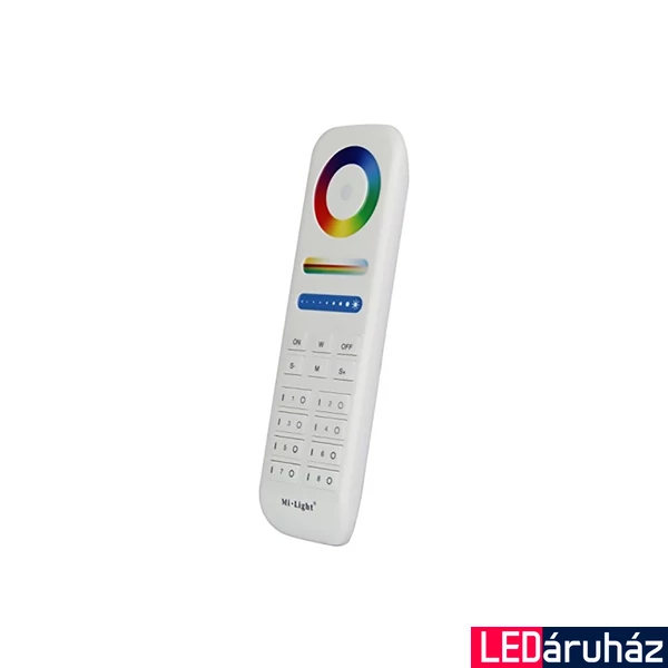 Mi-Light FUT089 RGB+CCT RF távirányító, érintő- és nyomógombos, elemes, 8 zónás