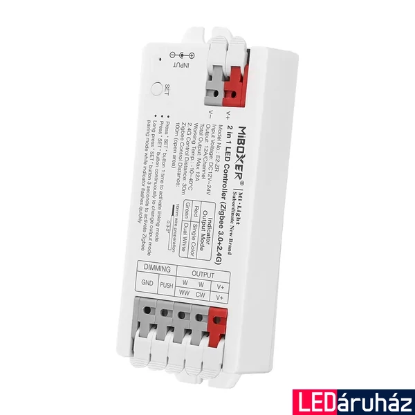 Mi-Light MIBOXER E2-ZR monokróm/CCT 2 in 1 LED szalag vezérlő (Zigbee 3.0, TUYA +2.4G), max 12A, gyorscsatlakozóval