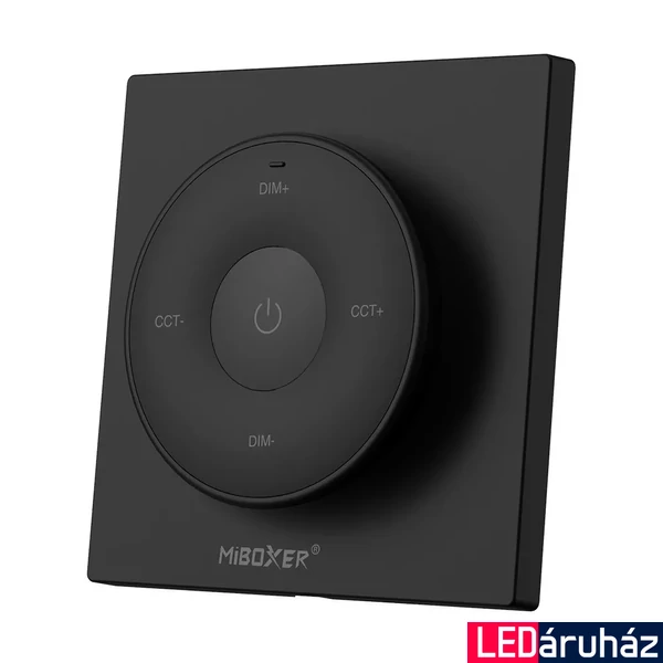 Mi-Light K2B dimmer+CCT fali távirányító, fekete, tekerőgombos, elemes, 86x86 mm