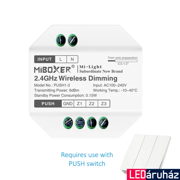 Mi-Light MiBoxer RGB+CCT 3 zónás vezérlő nyomókapcsolóhoz