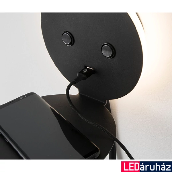 Nova Luce ECLIP fali lámpa, polc funkcióval, fekete, 3000K melegfehér, beépített LED, 1x6W, 310 lm, 9173282