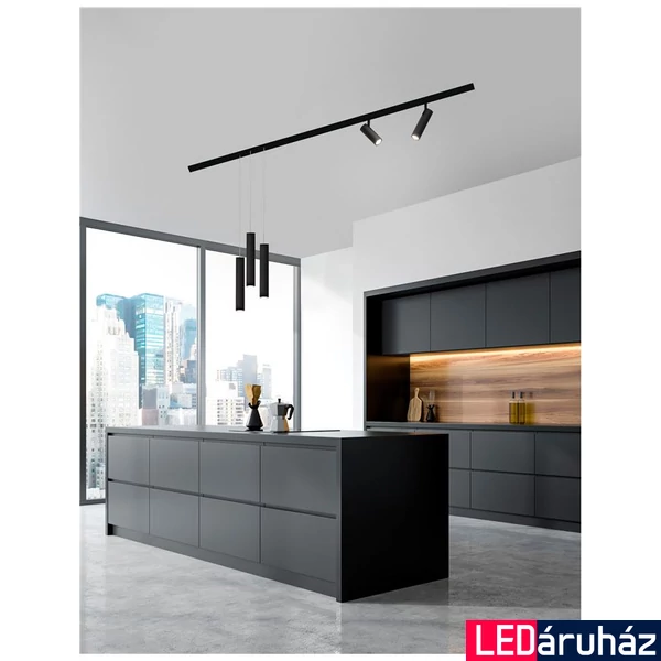 Nova Luce JAZZ sínre szerelhető lámpa, függeszték, profile mágnes profilos sínrendszerhez, fekete, 4000K természetes fehér, beépített LED, 1x10W, 800 lm, 8252010