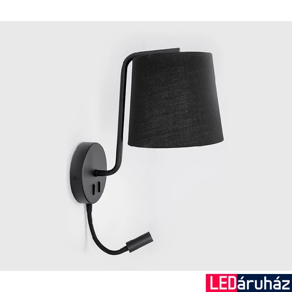 Nova Luce SAGE fali lámpa, olvasókarral, fekete, 3000K melegfehér, E27, beépített LED foglalattal, max. 1x12W, 190 lm, 9129330