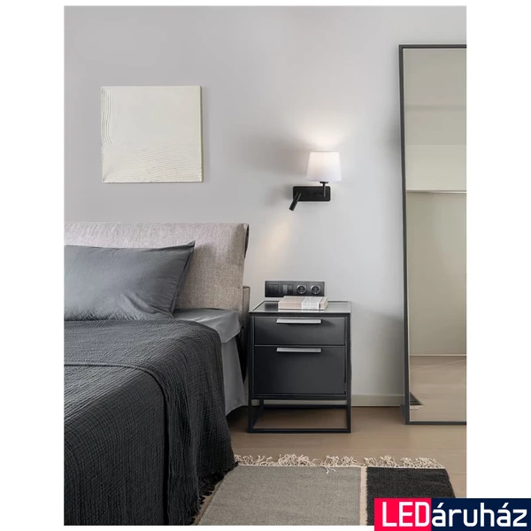Nova Luce SAVONA fali lámpa, állítható olvasókarral, fekete, E27 foglalattal, max. 1x12W, 210 lm, 9919151