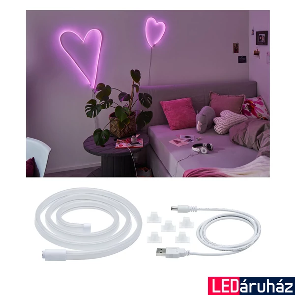 Paulmann 70561 Neon Colorflex LED szalag, formára hajlítható, USB csatlakozóval, fehér, pink, beépített LED, 10 lm, IP20