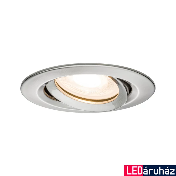Paulmann 92899 Nova fürdőszobai beépíthető lámpa, 93 mmx93 mm, kerek, billenthető, fényerőszabályozható, szálcsiszolt, 2700K melegfehér, GU10 foglalat, 460 lm, IP65