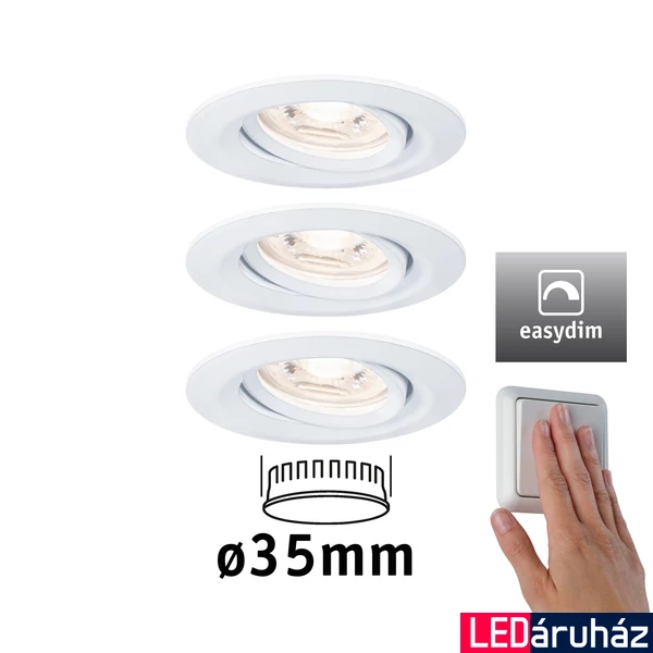 Paulmann 92971 Nova Mini beépíthető lámpa, kerek, 3db-os csomag, fényerőszabályozható, billenthető, fehér, 2700K melegfehér, 3x Coin foglalat, 300 lm, IP23
