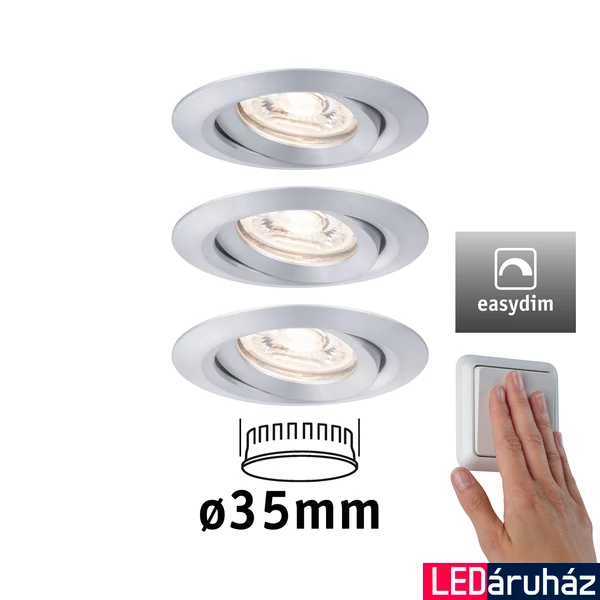 Paulmann 92975 Nova Mini beépíthető lámpa, kerek, 3db-os csomag, fényerőszabályozható, billenthető, alumínium, 2700K melegfehér, 3x Coin foglalat, 300 lm, IP23
