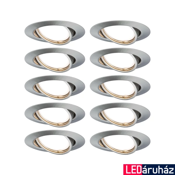 Paulmann 93399 beépíthető lámpa, 90 mmx90 mm, kerek, spotkeret, 10db-os szett, billenthető, szálcsiszolt, GU10 foglalat, IP20