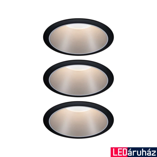 Paulmann 93408 Cole beépíthető lámpa, 88 mmx88 mm, kerek, 3db-os szett, fix, 3-step-dimming, fekete, 2700K melegfehér, 3x Coin foglalat, 460 lm, IP44