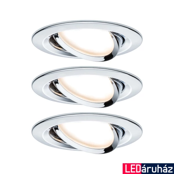 Paulmann 93470 Nova beépíthető lámpa, kerek, 3db-os szett, billenthető, 3-step-dimming, króm, 2700K melegfehér, 3x GU10 foglalat, 460 lm, IP23
